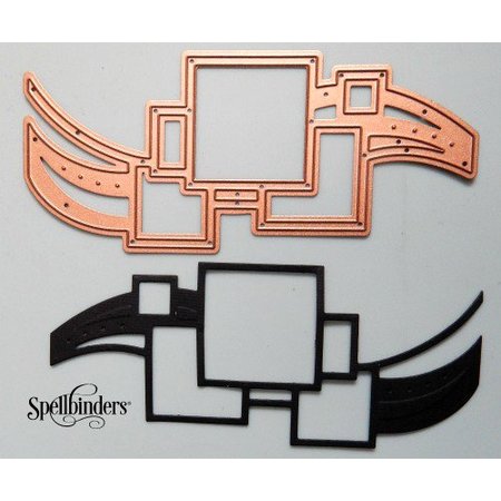 Spellbinders und Rayher Stempling og prægning stencil, Spellbinders, grænse med firkanter