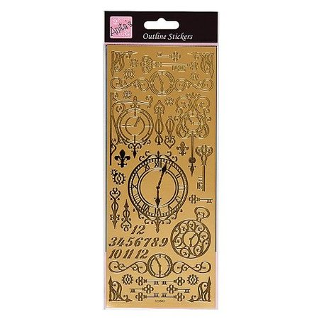 Embellishments / Verzierungen Skizzieren Sticker - Antike Uhren und Schlüssel (Gold)