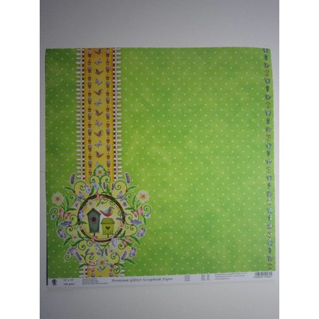 Designer Papier Scrapbooking: 30,5 x 30,5 cm Papier Premium Glitter Scraphook paper, "Garden", 190g/qm,