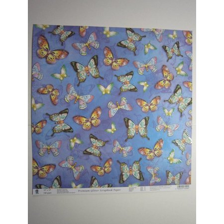 Designer Papier Scrapbooking: 30,5 x 30,5 cm Papier Premium Glitter Scraphook paper, "butterflies", 190g