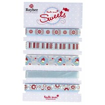 5 fitas decorativas á 90 centímetros: tons de azul / vermelho