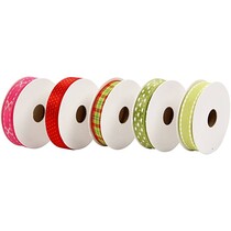 Stel decoratieve linten, rood / groene tinten