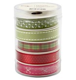 DEKOBAND / RIBBONS / RUBANS ... Stel decoratieve linten, rood / groene tinten