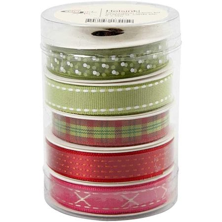 DEKOBAND / RIBBONS / RUBANS ... Stel decoratieve linten, rood / groene tinten