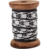 Exklusives, gewebtes Band auf Holzspule, schwarz/silber