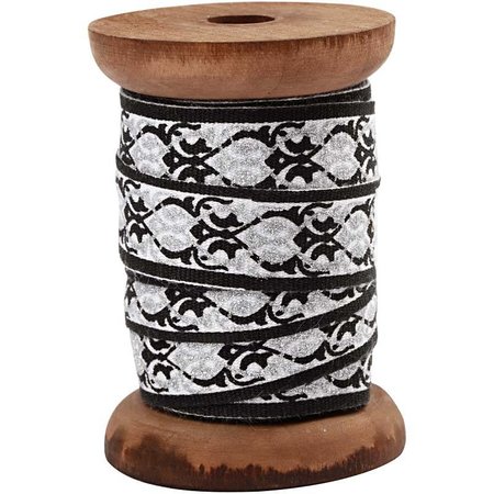 DEKOBAND / RIBBONS / RUBANS ... Exclusive, woven tape on wooden spool, black / silver