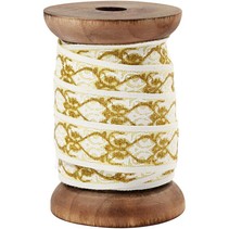Exclusive, woven tape on wooden spool, cream / gold