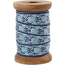Exclusif, ruban tissé sur bobine en bois, gris / bleu clair