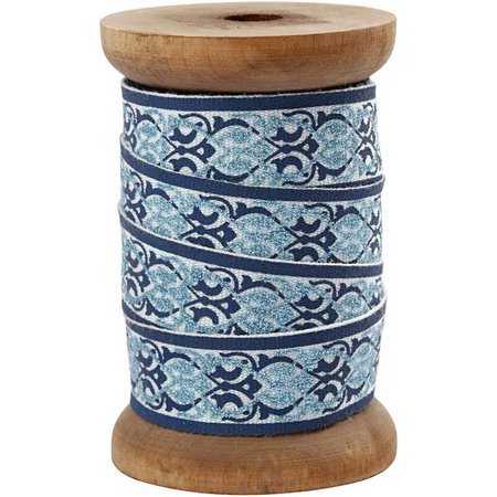 DEKOBAND / RIBBONS / RUBANS ... Exclusif, ruban tissé sur bobine en bois, gris / bleu clair