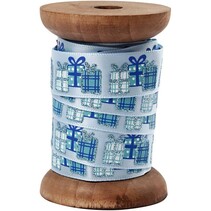 Satinband auf Holzspule, hellblau