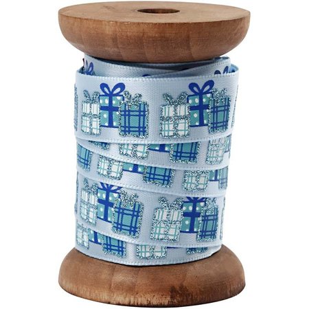 DEKOBAND / RIBBONS / RUBANS ... Satin ribbon on wooden spool, light blue