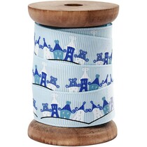 Cinta del grosgrain exclusiva en carrete de madera, de color azul claro
