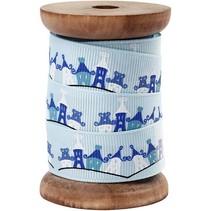 Exclusive grosgrain ribbon on wooden spool, light blue