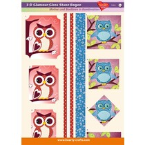 Glitterbogen mit gestanzte 3D Eulen Motiven
