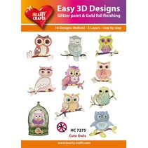 1 Glitter Stanzbogen mit 3D Designs 10 Eulen, 220gr, 1 Motiv 8x8cm.