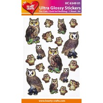 1 A4 Bogen, mit ausgestanzten, Glitter Eulen, 18 stickermotive