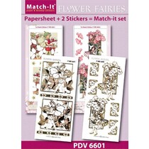 Bastelset bloem elfen, vellen A4 en reliëf stickers in goud.