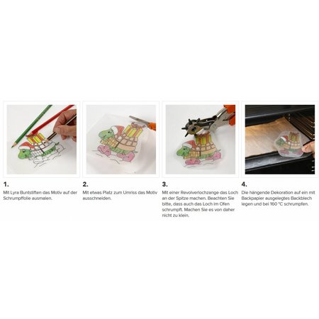 BASTELZUBEHÖR / CRAFT ACCESSORIES 4 krympe filmer ark med motiv, ark 10,5x14,5 cm