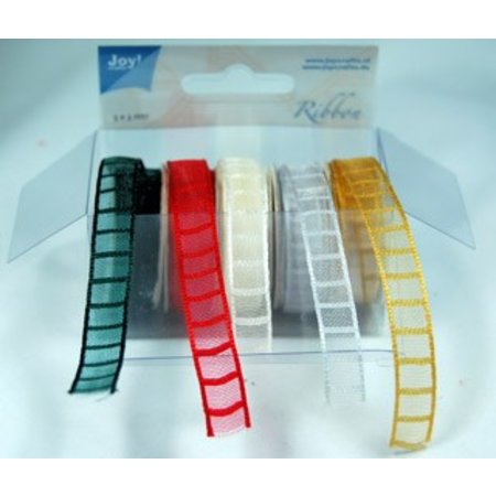 DEKOBAND / RIBBONS / RUBANS ... Organza Bänderset, 9mm breed, 5 kleuren