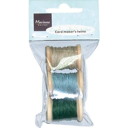 BASTELZUBEHÖR / CRAFT ACCESSORIES fils plus épais sur une petite bobine en bois: beige / bleu / vert