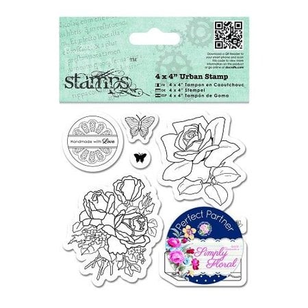 Docrafts / Papermania / Urban Gummi Stempel, Rosen, Schmetterlinge und Label