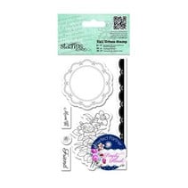 Rubber stamps, roses, lace doily label and border