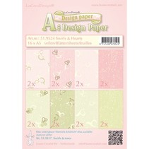 Designerpapier, Swirls & hearts rosa/grün
