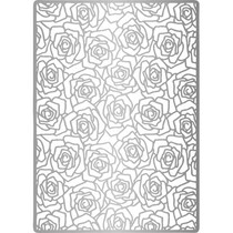 Lin & Lene, roses fond embosser A6 + feuilles.