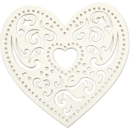 Embellishments / Verzierungen 18 filigraan hart, 7,5 cm, wit, 250gr van kwaliteit karton