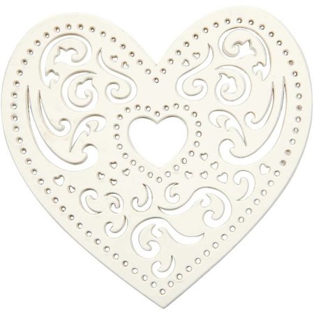 Embellishments / Verzierungen 18 filigran hjerte, 7,5 cm, hvit, 250gr av kvalitet kartong