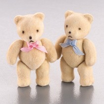 Cute mini bear, flock, 5x3cm, 2 pieces, as decoration for wedding or other occasions.