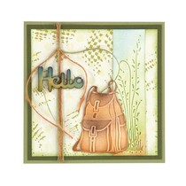 Estampagem e gravação estêncil, mochila e botas de caminhada