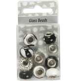 Schmuck Gestalten / Jewellery art Glass beads harmony 13-15 mm, black / white tones, 10 ranked, hole size 3-3,5 mm