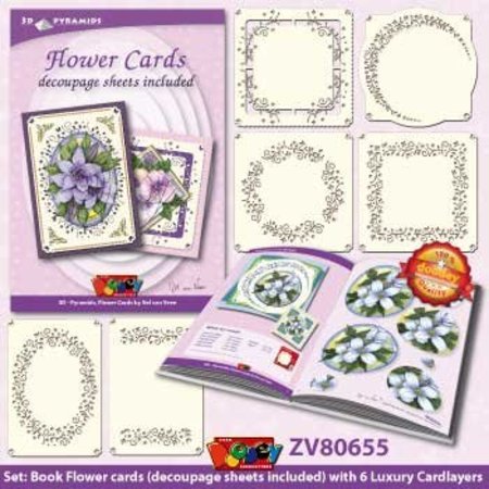 KARTEN und Zubehör / Cards Bastelbuch + Decoupage fogli + 6 layout di carte di lusso + 3D Piramide Fiori