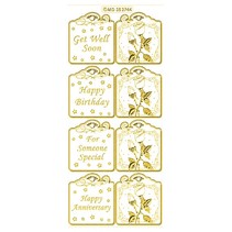 Set includes 6 different sticker designs in gold, 10x23cm.