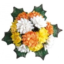 Bund Mini Crysanthemen con foglie: giallo, arancione e bianco