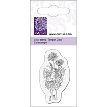 Clear stamps motif, small elf with Cornflower, 5x6cm.
