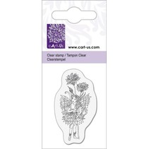 Clear stamps motif, small elf with Cornflower, 5x6cm.