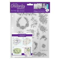 Transparent stamps, pretty floral motifs and tendrils frame
