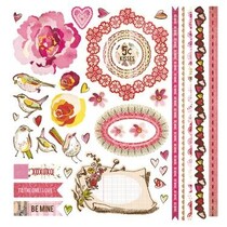 Super tolle BasicGrey Kissing Booth Element Stickers Bordüren Vögel Rose 30,5x30,5 cm
