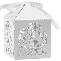Decoratieve doos, 5,3x5,3 cm, wit, vogel, 12 stuks.