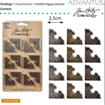 Embellishments / Verzierungen Metal hoek, 12 stuks antiek,