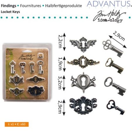 Embellishments / Verzierungen 4 antike metall Schlüssellöcher + 4 antike Schlüssel und 8 Schrauben
