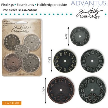 Embellishments / Verzierungen 5 Antikke klokker, ulike størrelse