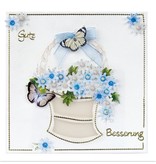 Embellishments / Verzierungen Die cut ark, sæt med 2 blomsterdekorationer, blå