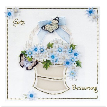 Embellishments / Verzierungen Die cut ark, sett med 2 blomsterdekorasjoner, blå