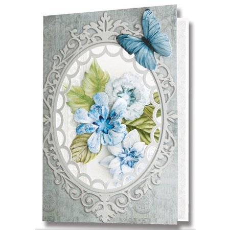 Embellishments / Verzierungen Die cut ark, sett med 2 blomsterdekorasjoner, blå