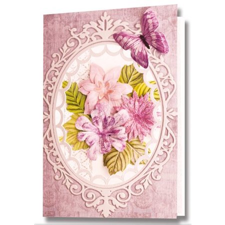 Embellishments / Verzierungen Die cut ark, sæt med 2 blomsterdekorationer, pink