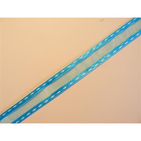DEKOBAND / RIBBONS / RUBANS ... organza Dekoband med broderte kanter, turkis