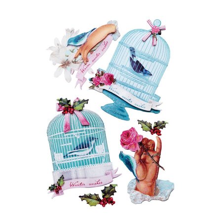 Tilda Tilda 3D Adesivos Inverno Pássaro, azul-verde